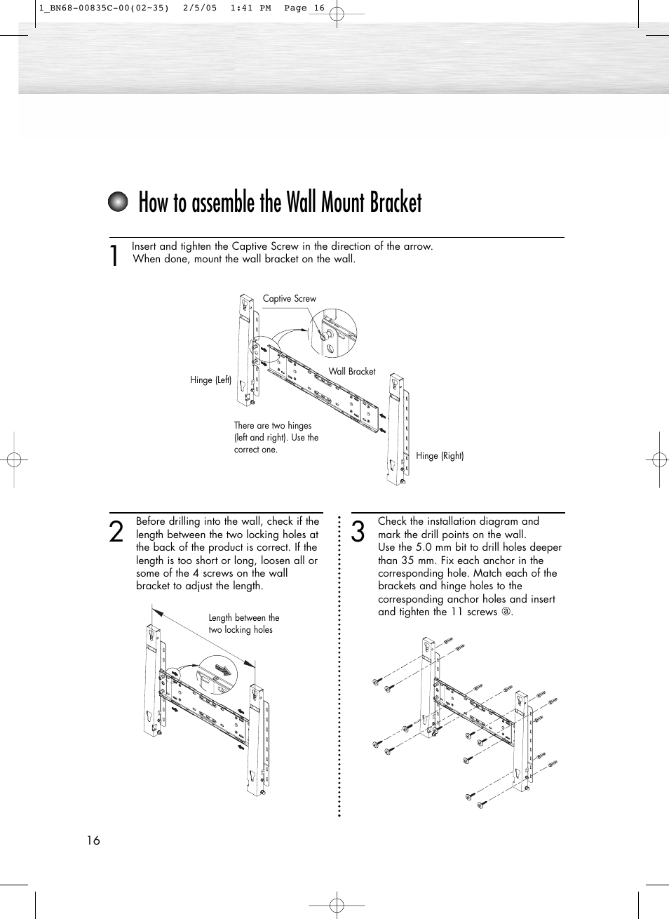 How to assemble the wall mount bracket | Samsung SPR4232X-XAC User Manual | Page 16 / 144