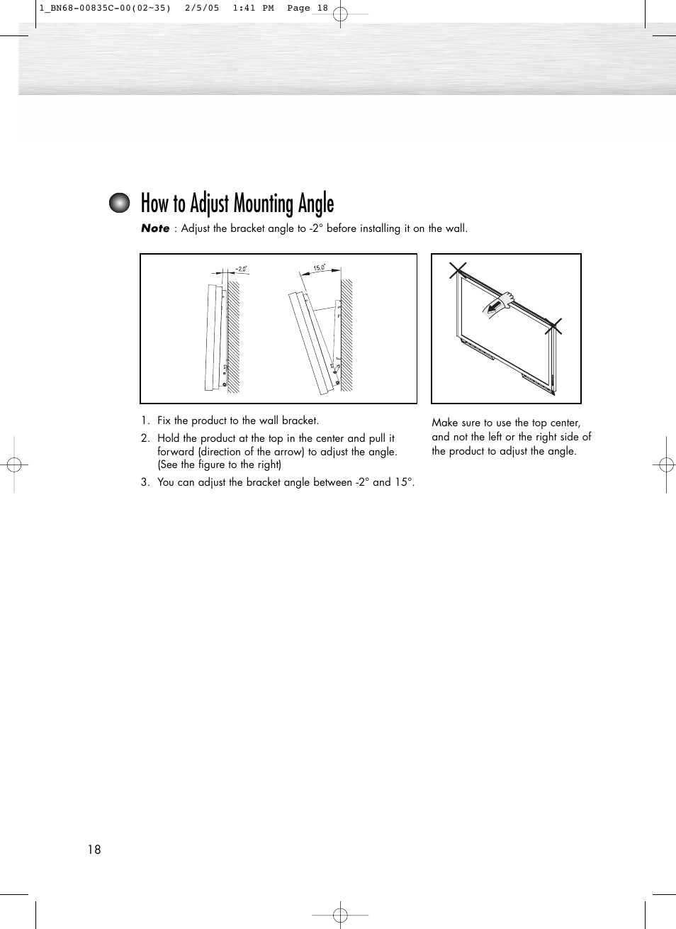 How to adjust mounting angle | Samsung SPR4232X-XAC User Manual | Page 18 / 144