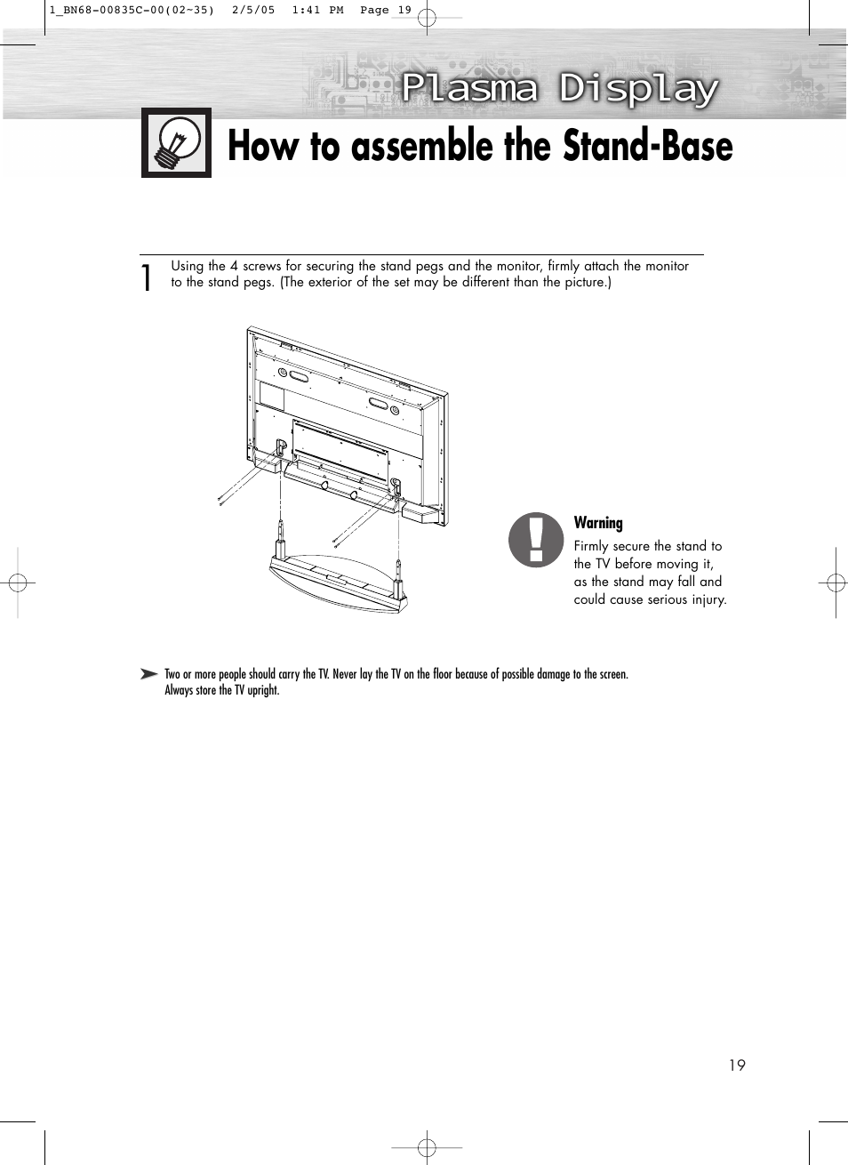 How to assemble the stand-base | Samsung SPR4232X-XAC User Manual | Page 19 / 144