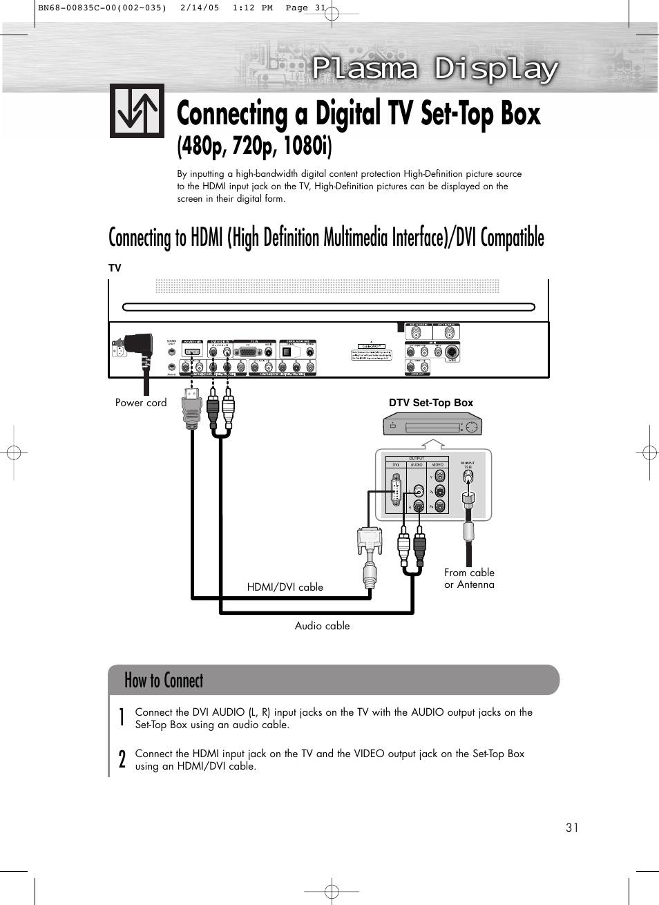 Connecting a digital tv set-top box, How to connect | Samsung SPR4232X-XAC User Manual | Page 31 / 144