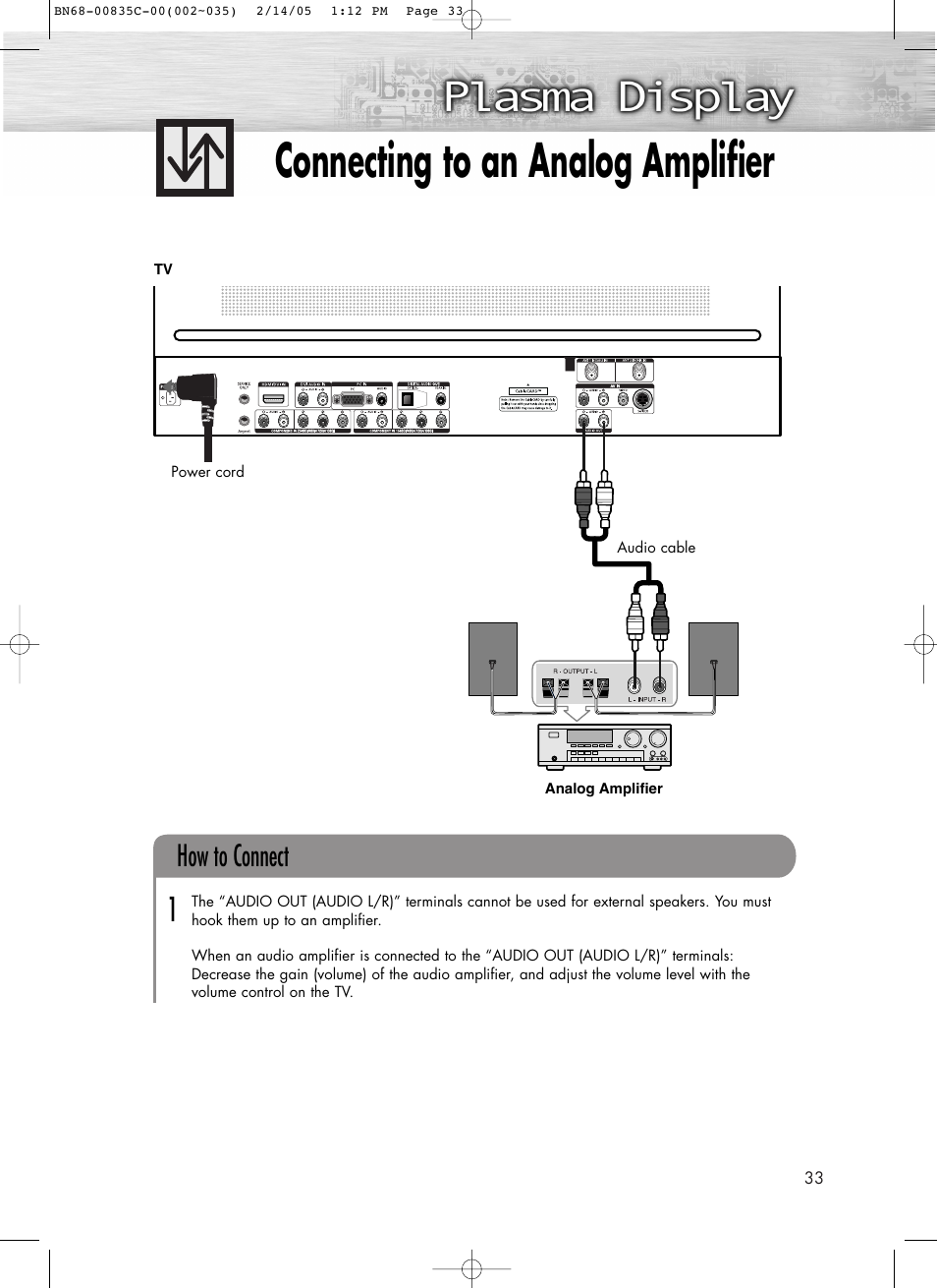 Connecting to an analog amplifier, How to connect | Samsung SPR4232X-XAC User Manual | Page 33 / 144