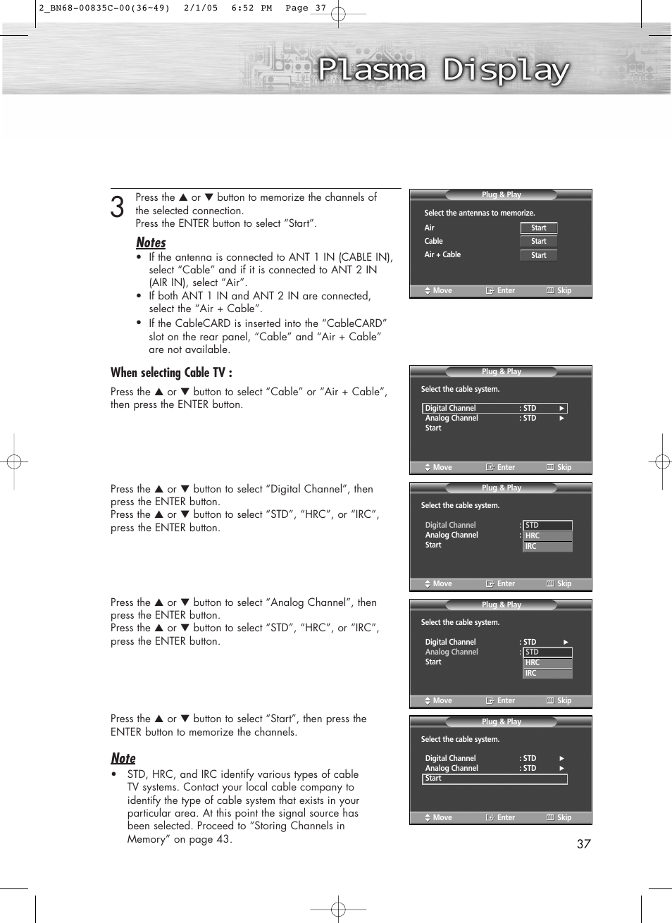 When selecting cable tv | Samsung SPR4232X-XAC User Manual | Page 37 / 144