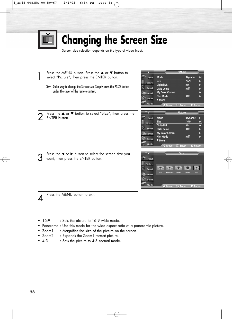 Changing the screen size | Samsung SPR4232X-XAC User Manual | Page 56 / 144