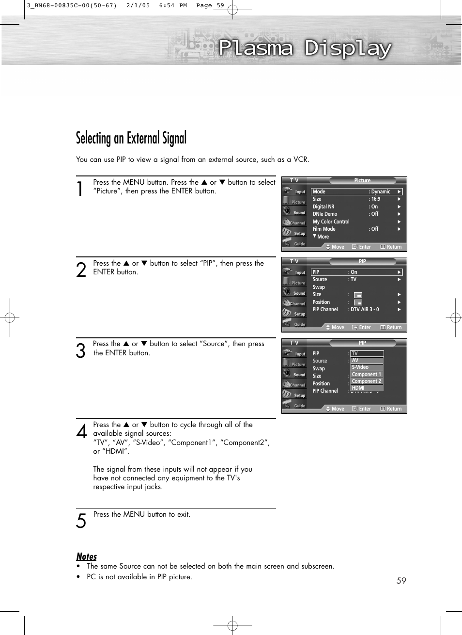 Selecting an external signal | Samsung SPR4232X-XAC User Manual | Page 59 / 144