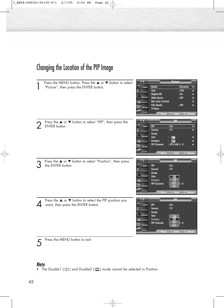 Changing the location of the pip image | Samsung SPR4232X-XAC User Manual | Page 62 / 144