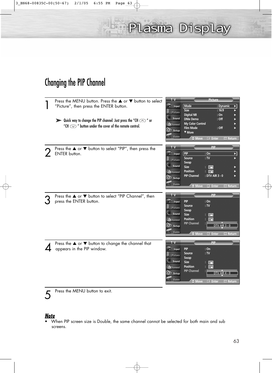 Changing the pip channel | Samsung SPR4232X-XAC User Manual | Page 63 / 144