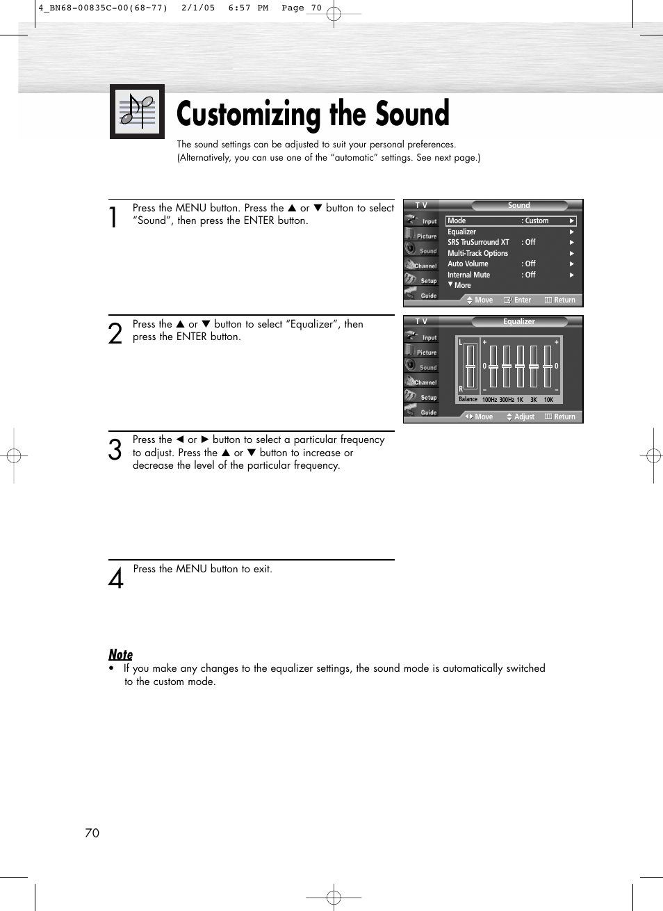 Customizing the sound | Samsung SPR4232X-XAC User Manual | Page 70 / 144