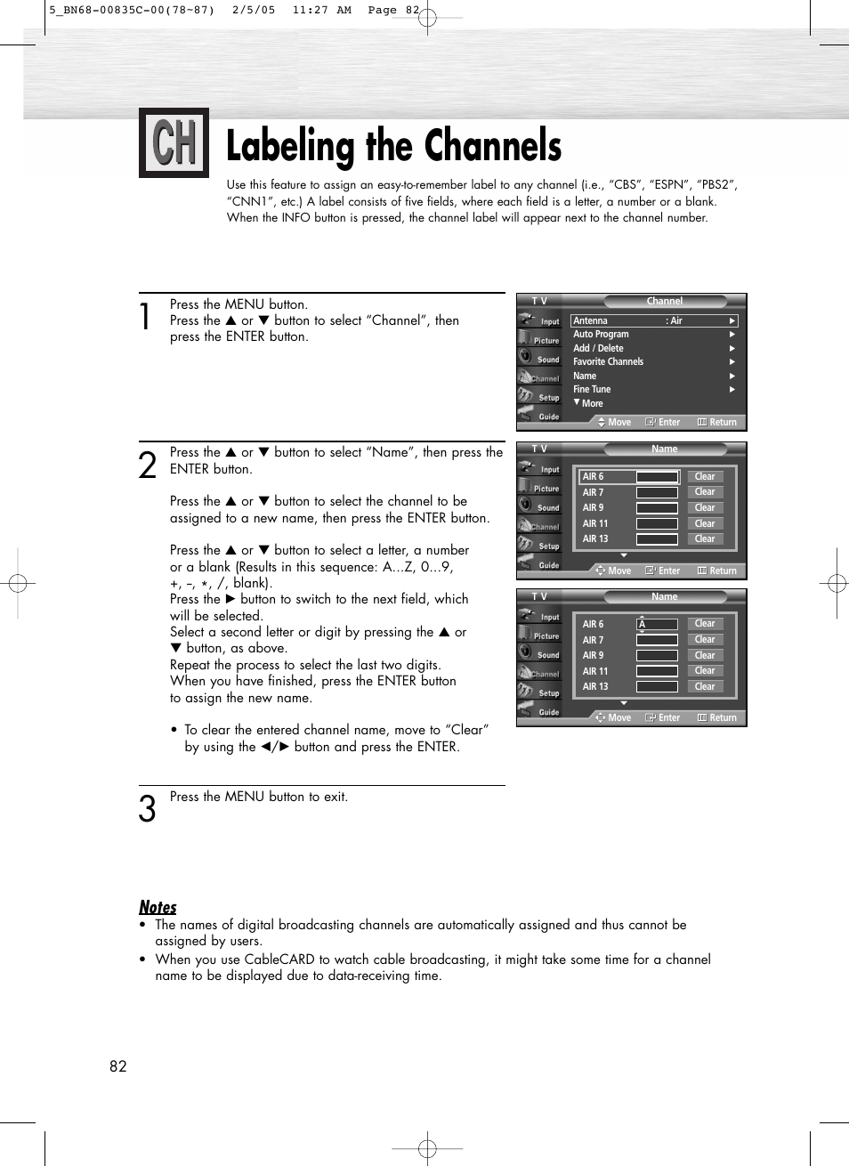 Labeling the channels | Samsung SPR4232X-XAC User Manual | Page 82 / 144