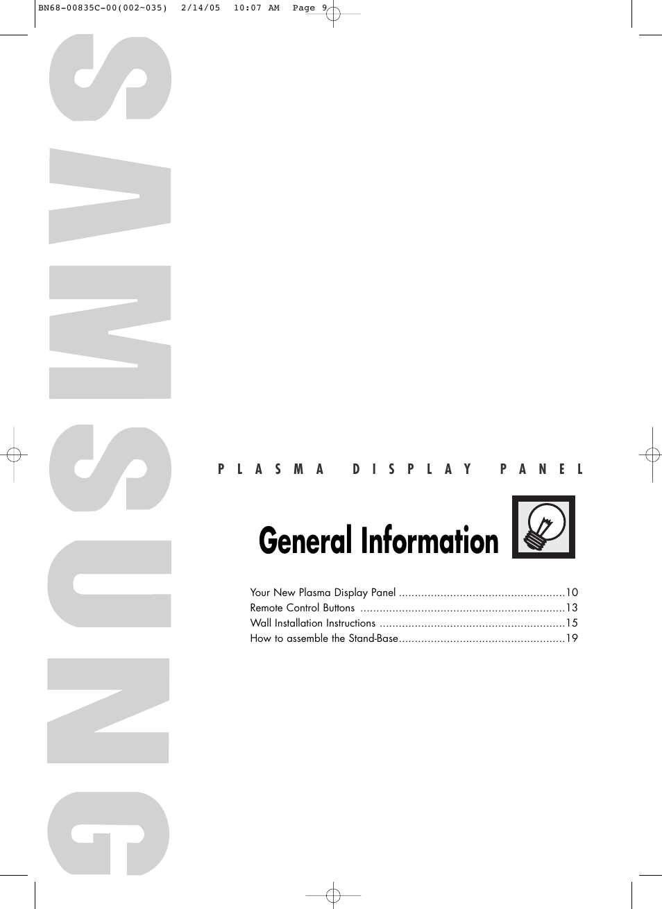 General information | Samsung SPR4232X-XAC User Manual | Page 9 / 144