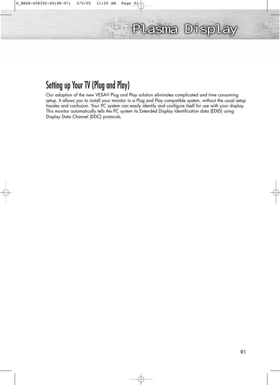 Setting up your tv (plug and play) | Samsung SPR4232X-XAC User Manual | Page 91 / 144