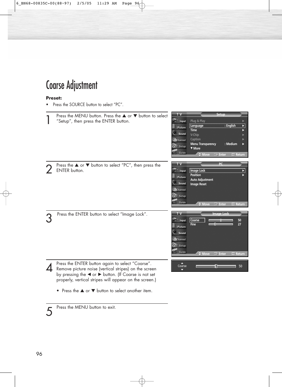 Coarse adjustment | Samsung SPR4232X-XAC User Manual | Page 96 / 144