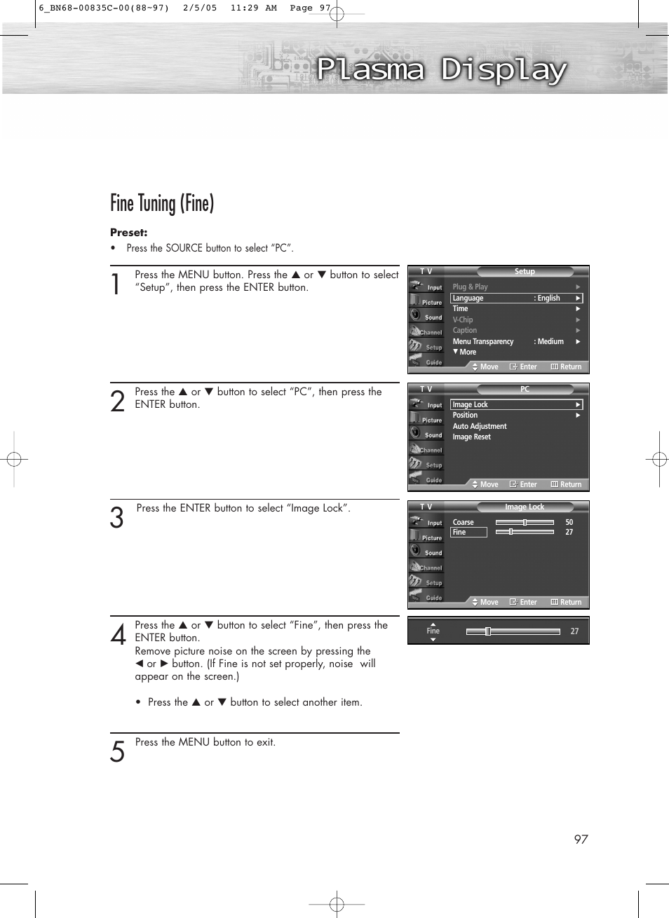 Fine tuning (fine) | Samsung SPR4232X-XAC User Manual | Page 97 / 144