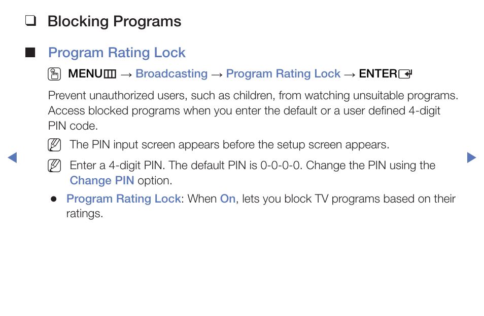 Blocking programs | Samsung PN51F5300BFXZA User Manual | Page 18 / 129