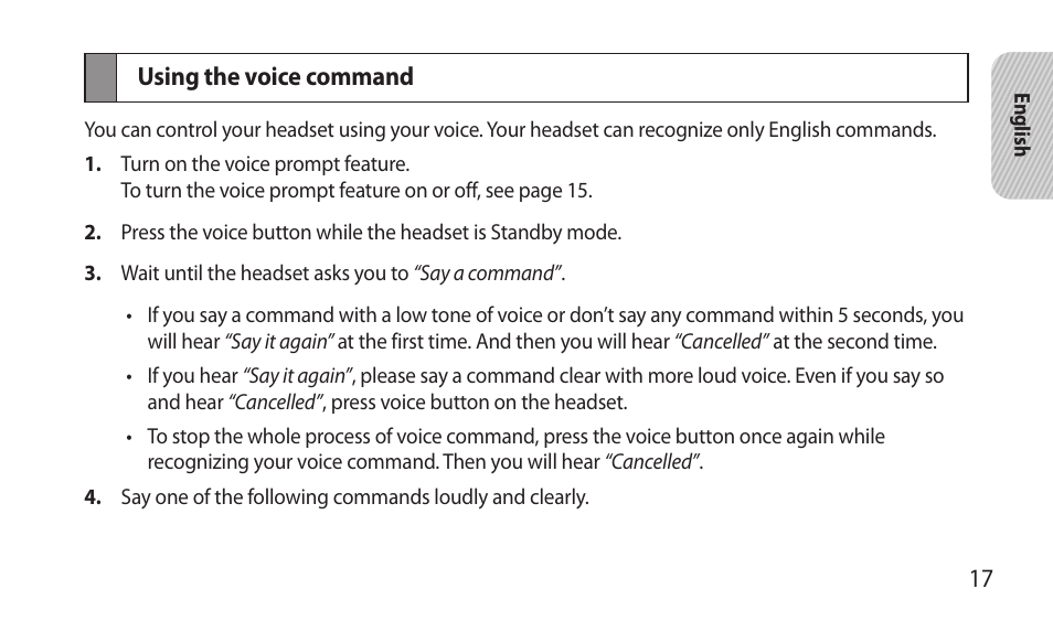 Using the voice command | Samsung BHM7000NBACSTA User Manual | Page 19 / 86