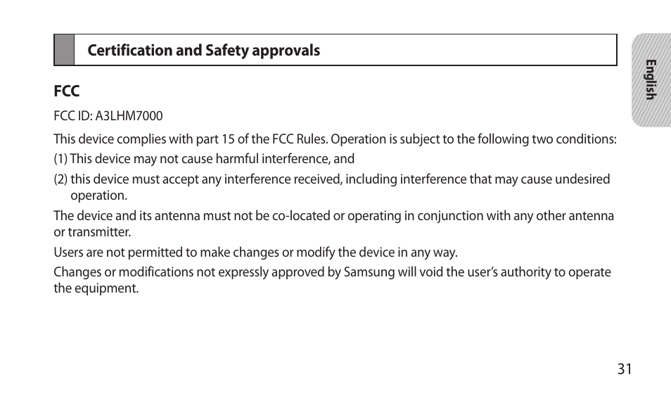 Certification and safety approvals | Samsung BHM7000NBACSTA User Manual | Page 33 / 86