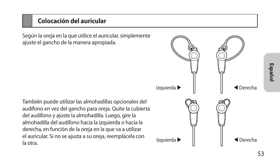 Colocación del auricular | Samsung BHM7000NBACSTA User Manual | Page 55 / 86