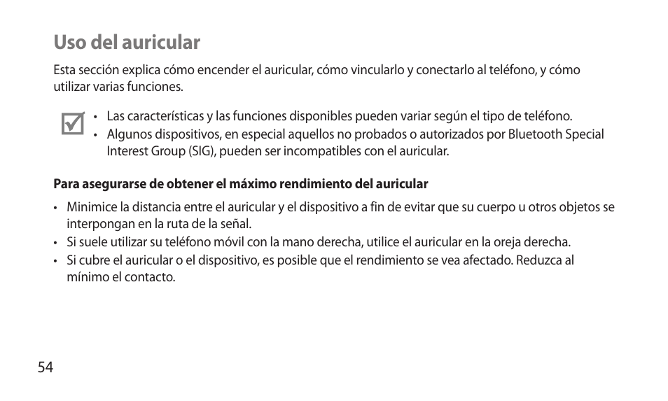 Uso del auricular | Samsung BHM7000NBACSTA User Manual | Page 56 / 86