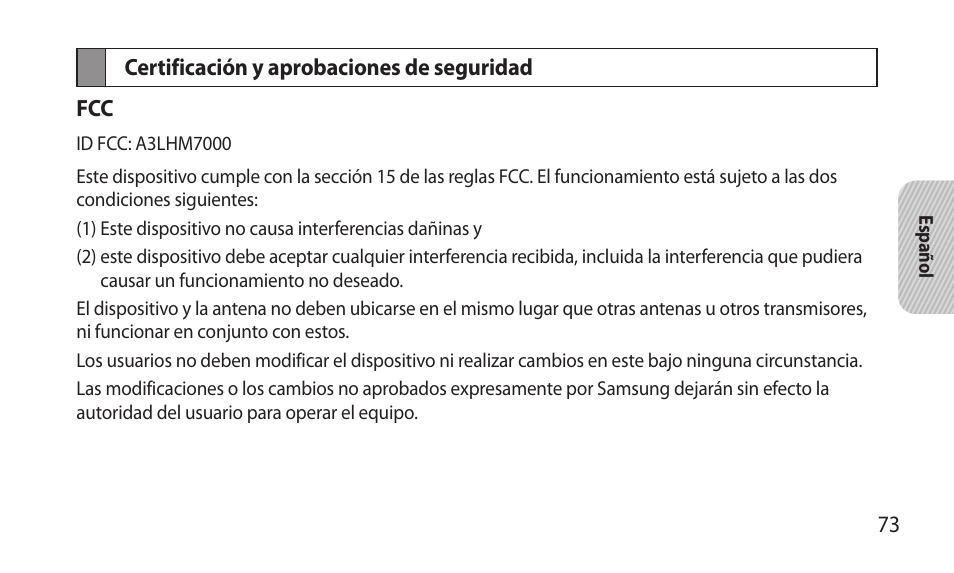 Certificación y aprobaciones de seguridad | Samsung BHM7000NBACSTA User Manual | Page 75 / 86