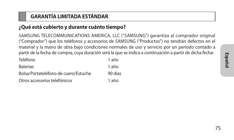 Garantía limitada estándar | Samsung BHM7000NBACSTA User Manual | Page 77 / 86