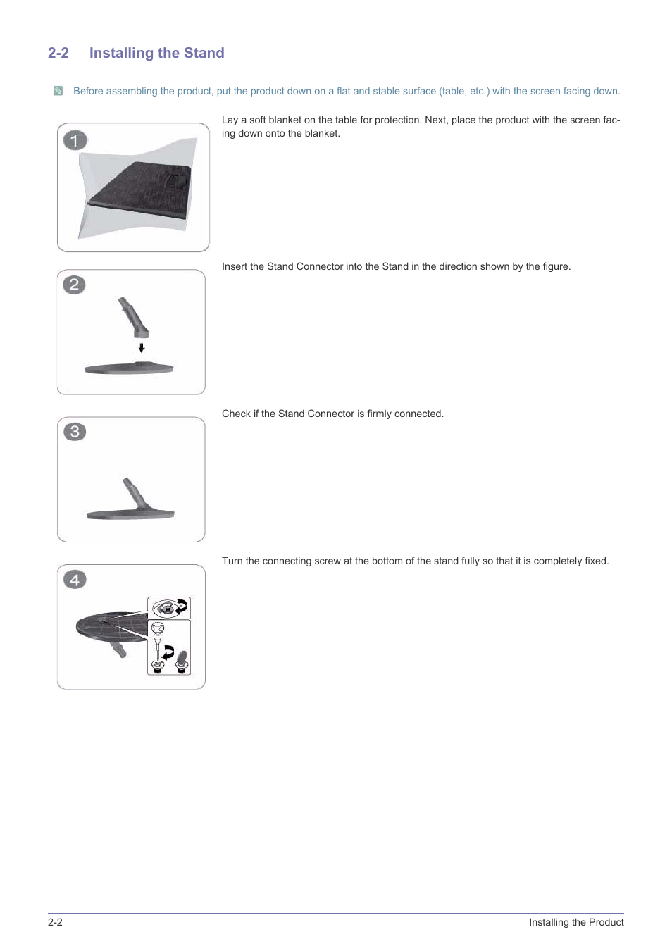 2 installing the stand, Installing the stand -2 | Samsung LS22B150NS-ZL User Manual | Page 12 / 46