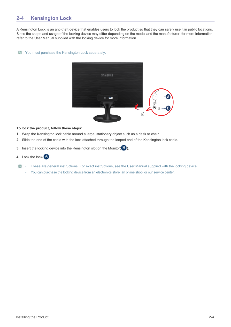4 kensington lock, Kensington lock -4 | Samsung LS22B150NS-ZL User Manual | Page 15 / 46