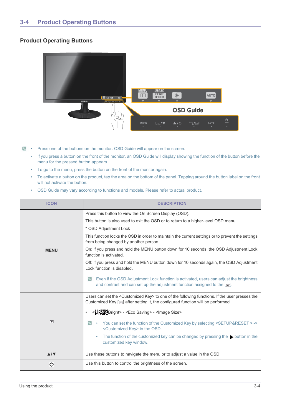 4 product operating buttons, Product operating buttons -4, Product operating buttons | Samsung LS22B150NS-ZL User Manual | Page 21 / 46