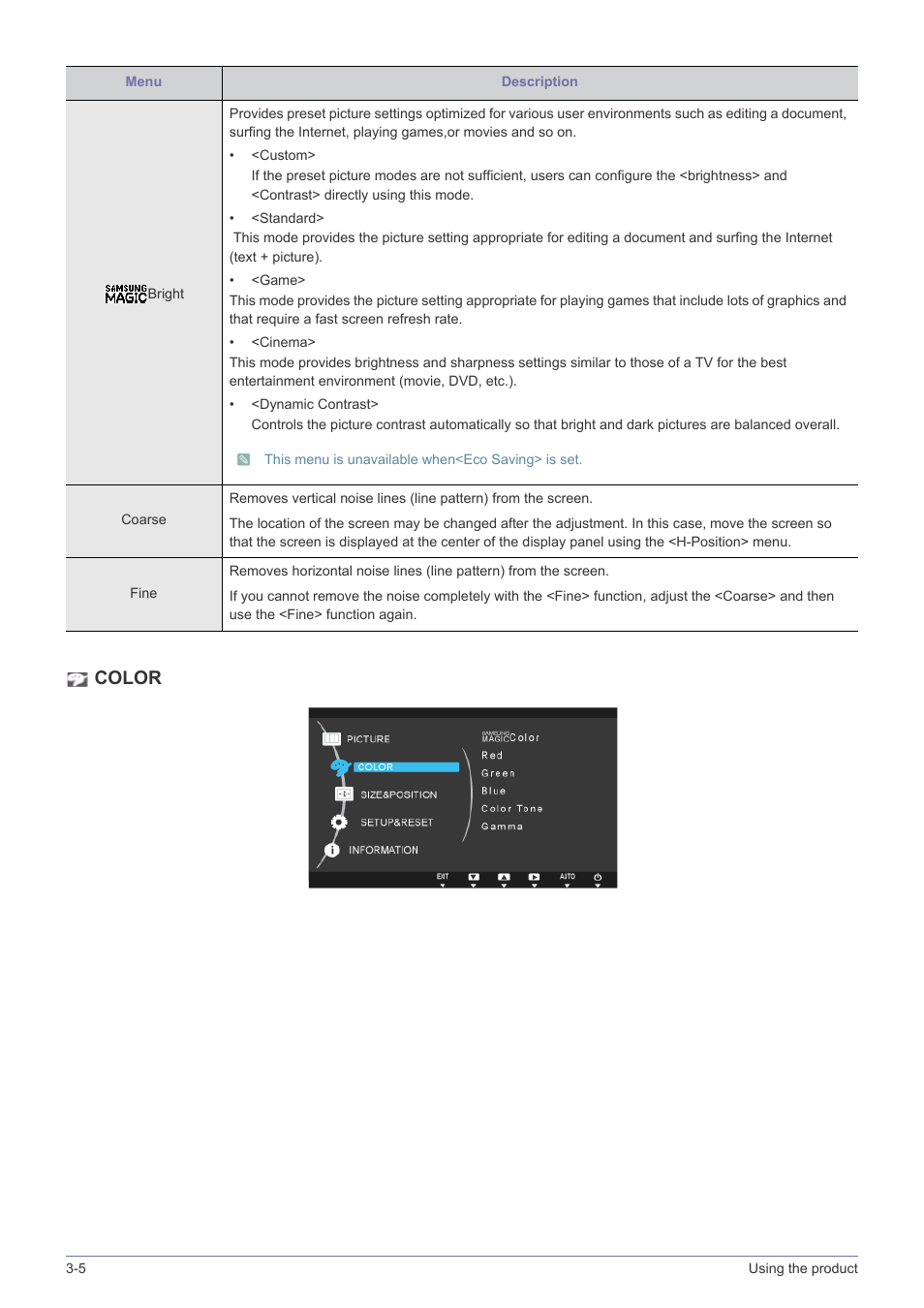 Color | Samsung LS22B150NS-ZL User Manual | Page 24 / 46