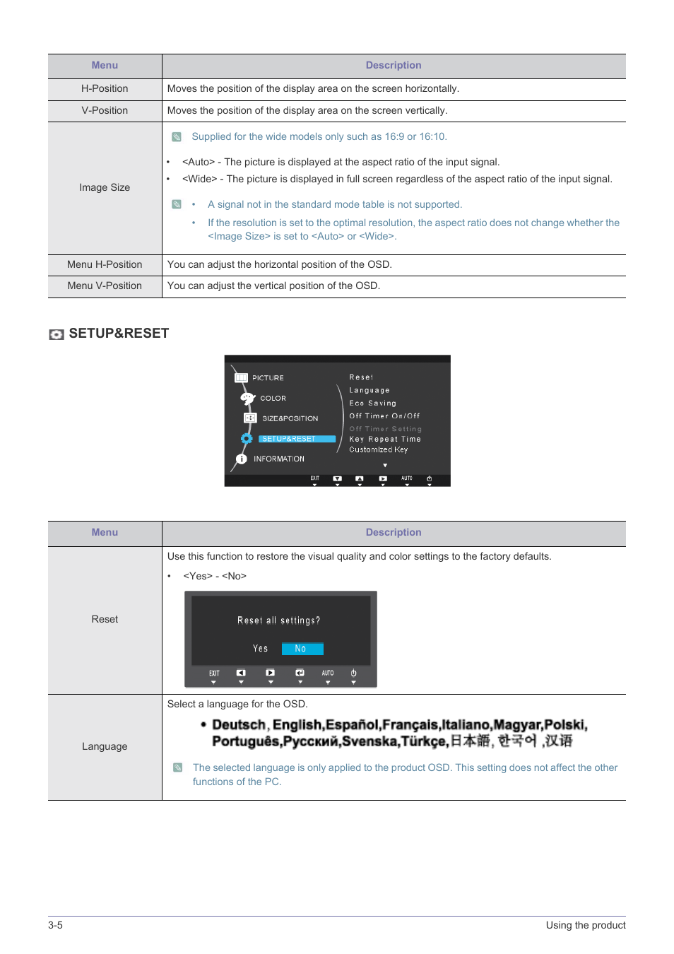 Setup&reset | Samsung LS22B150NS-ZL User Manual | Page 26 / 46