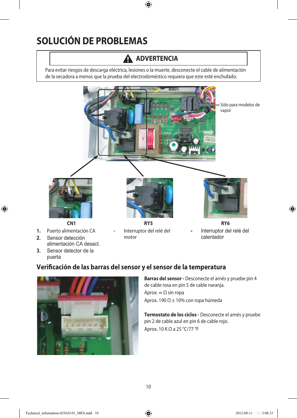 Solución de problemas, Advertencia | Samsung DV361GWBEWR-A3 User Manual | Page 34 / 36