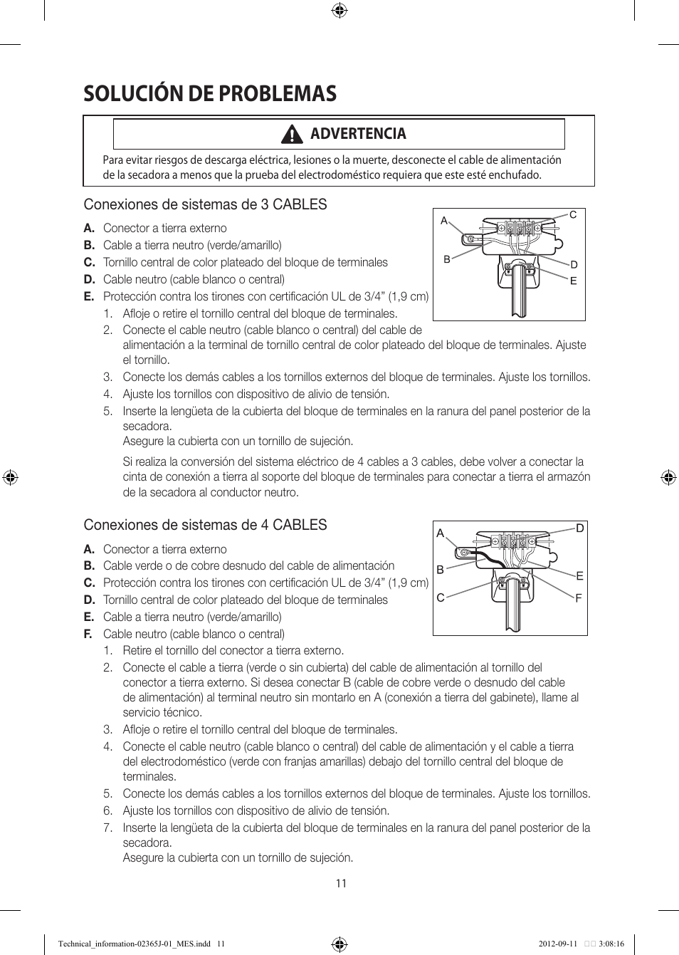 Solución de problemas, Advertencia | Samsung DV361GWBEWR-A3 User Manual | Page 35 / 36