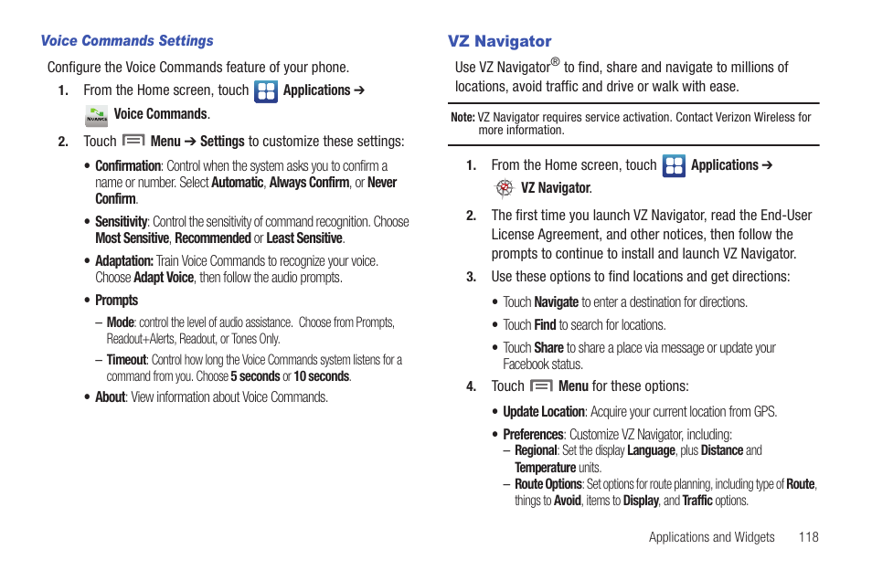 Vz navigator | Samsung SCH-I400ZKOVZW User Manual | Page 117 / 183