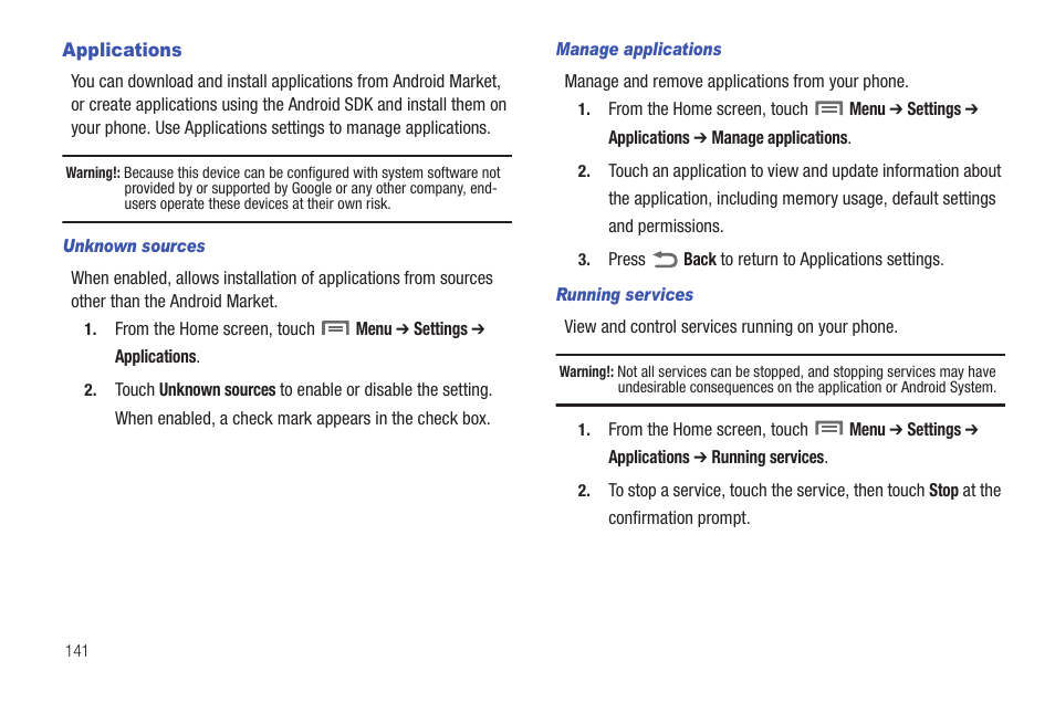 Applications | Samsung SCH-I400ZKOVZW User Manual | Page 139 / 183