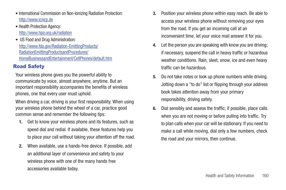 Road safety | Samsung SCH-I400ZKOVZW User Manual | Page 158 / 183