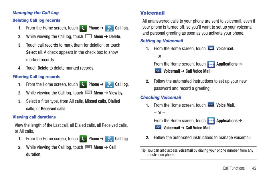 Voicemail | Samsung SCH-I400ZKOVZW User Manual | Page 46 / 183