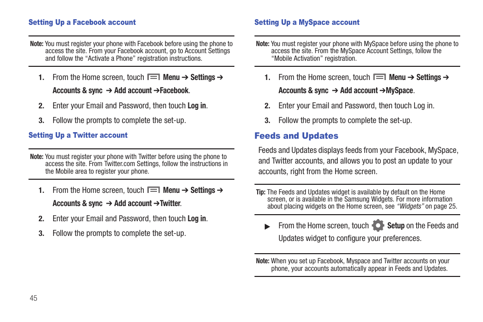 Feeds and updates | Samsung SCH-I400ZKOVZW User Manual | Page 49 / 183