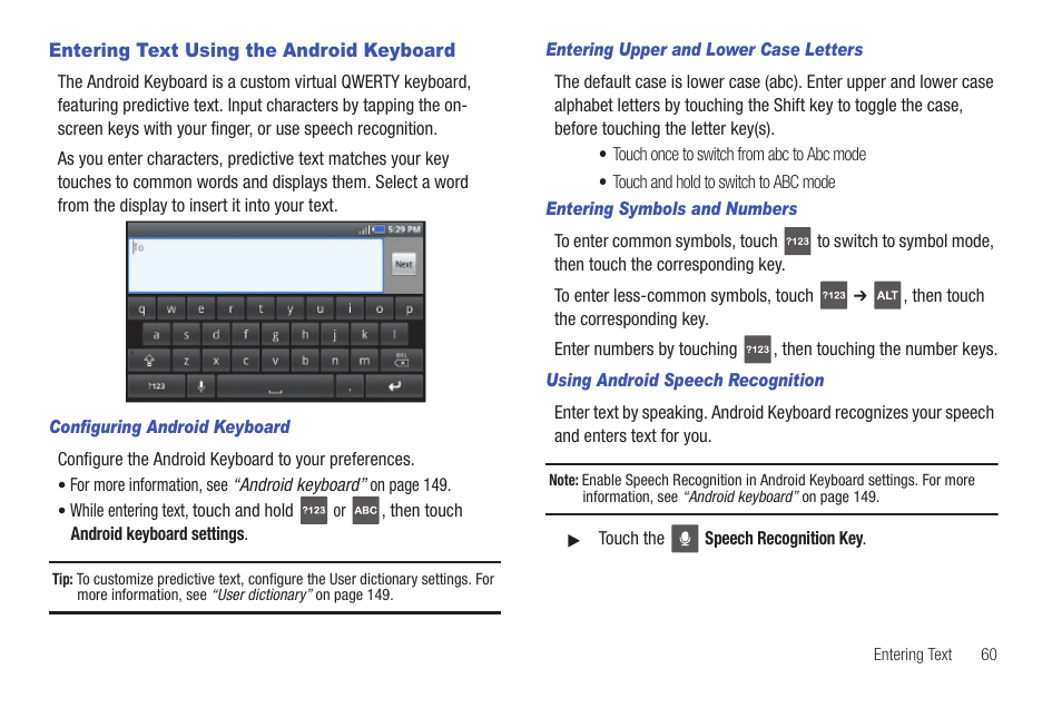 Entering text using the android keyboard | Samsung SCH-I400ZKOVZW User Manual | Page 63 / 183