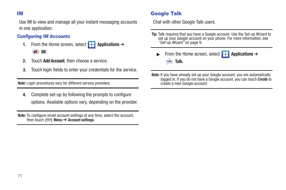 Google talk, Im google talk | Samsung SCH-I400ZKOVZW User Manual | Page 74 / 183