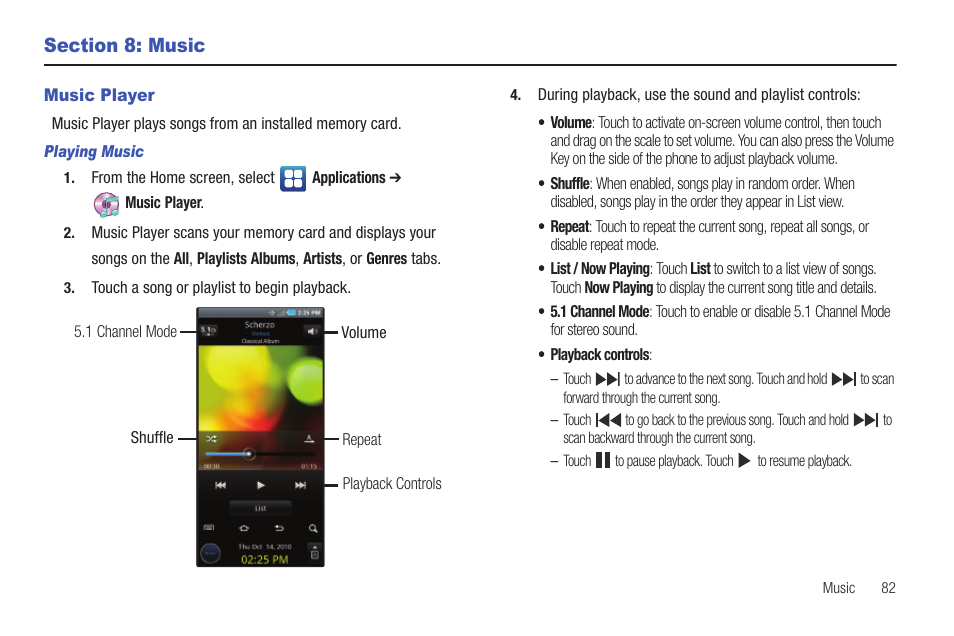 Section 8: music, Music player | Samsung SCH-I400ZKOVZW User Manual | Page 84 / 183