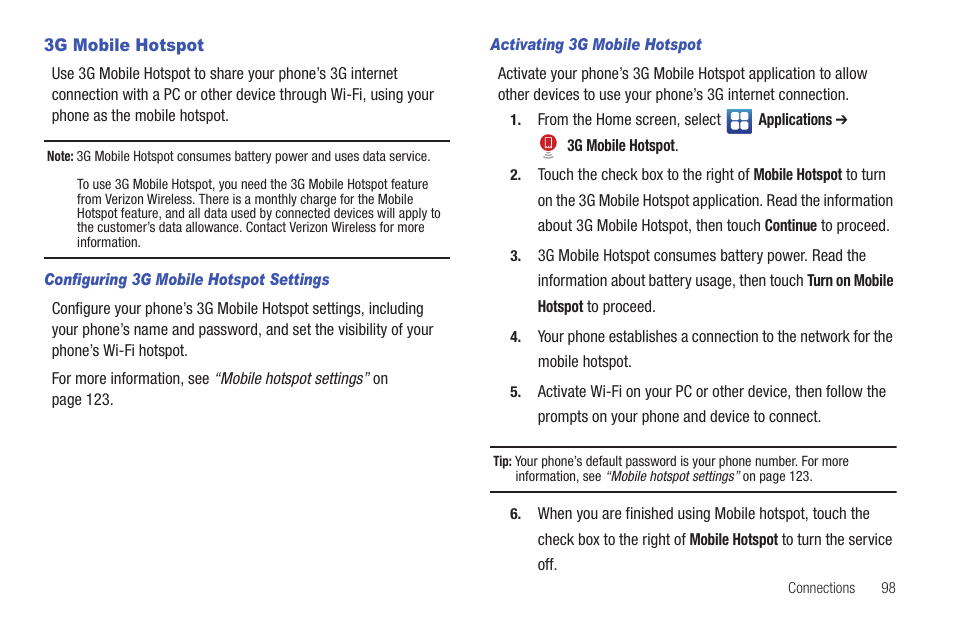 3g mobile hotspot | Samsung SCH-I400ZKOVZW User Manual | Page 98 / 183