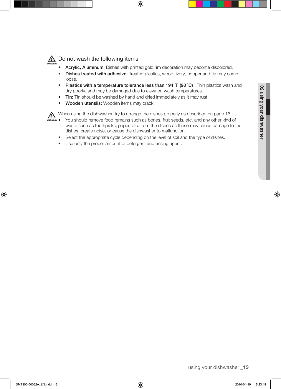 Do not wash the following items | Samsung DMT300RFB-XAA User Manual | Page 13 / 30