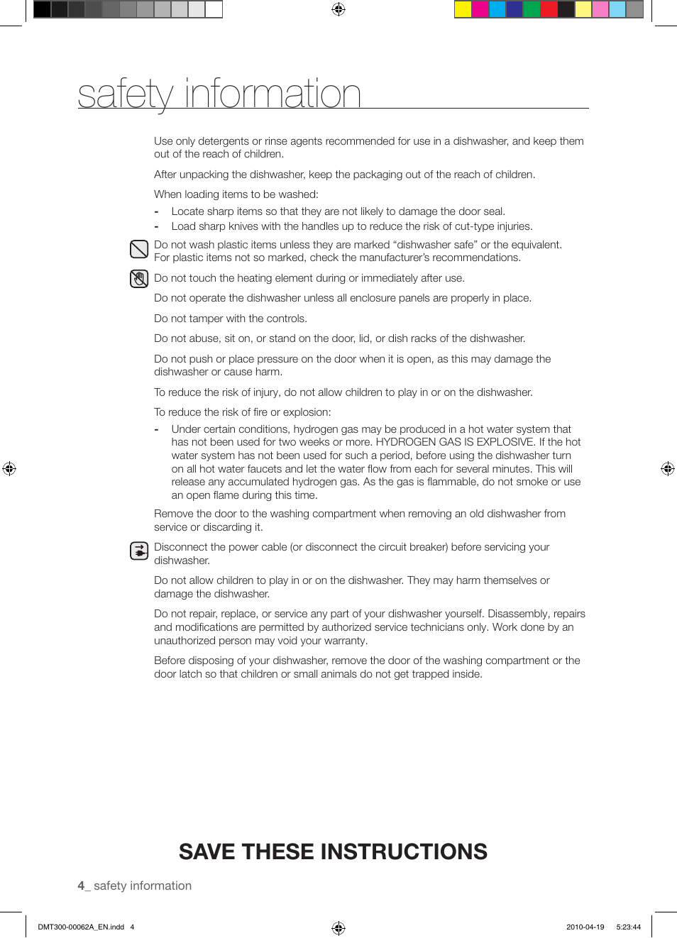 Safety information, Save these instructions | Samsung DMT300RFB-XAA User Manual | Page 4 / 30