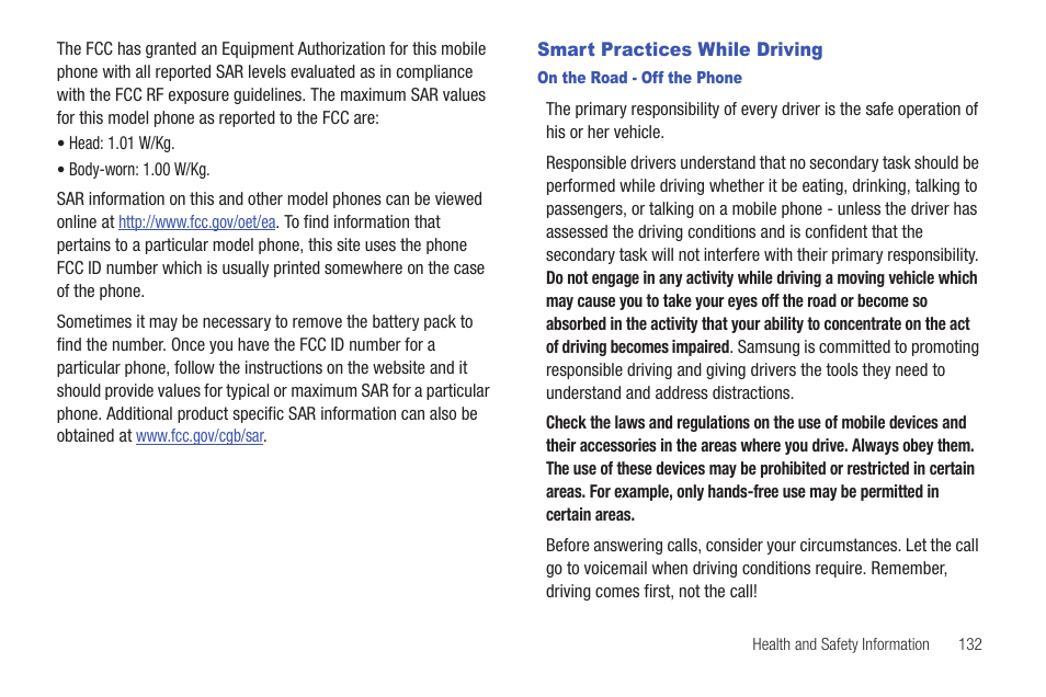 Smart practices while driving | Samsung SCH-I510RAOVZW User Manual | Page 139 / 166