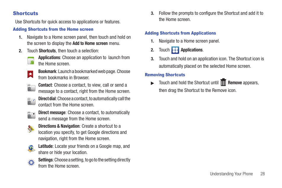 Shortcuts | Samsung SCH-I510RAOVZW User Manual | Page 35 / 166