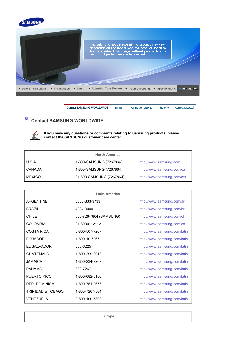 Contact samsung worldwide, Terms | Samsung LS22WJWCBUXAA User Manual | Page 44 / 48