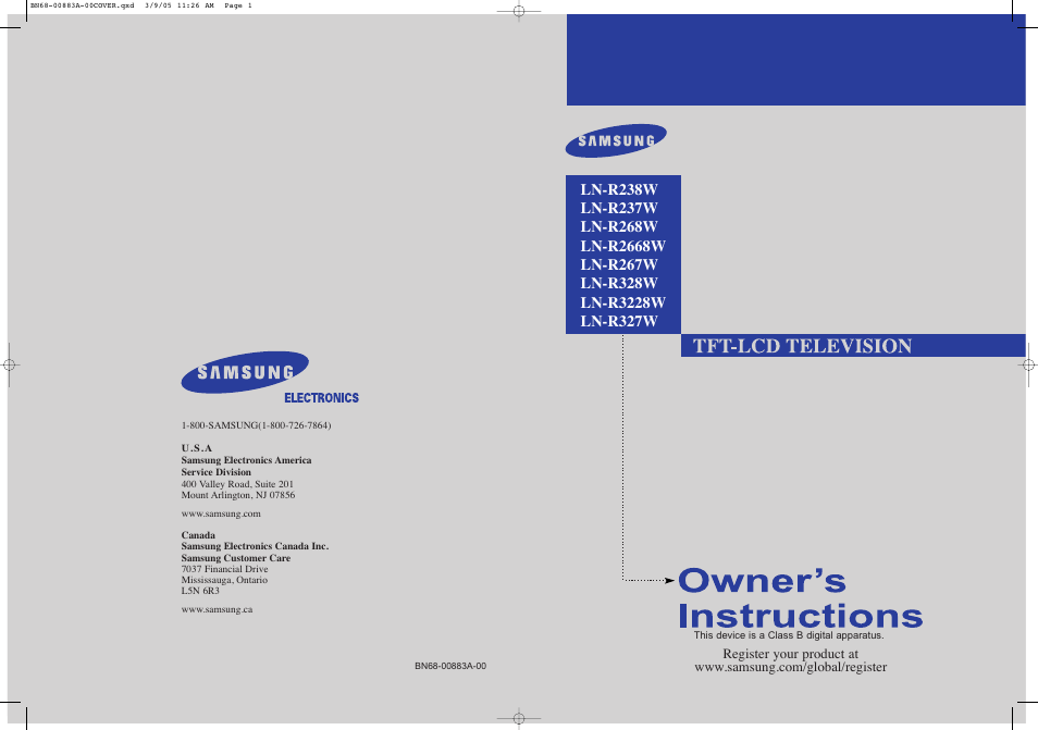 Samsung LNR237WX-XAP User Manual | 88 pages