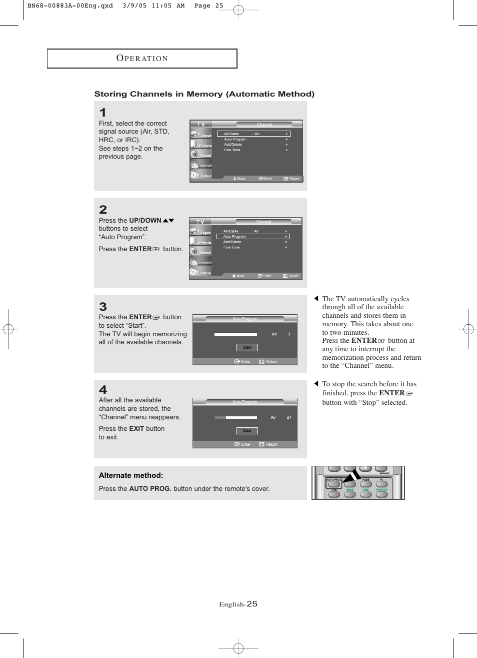 Storing channels in memory (automatic method) | Samsung LNR237WX-XAP User Manual | Page 30 / 88