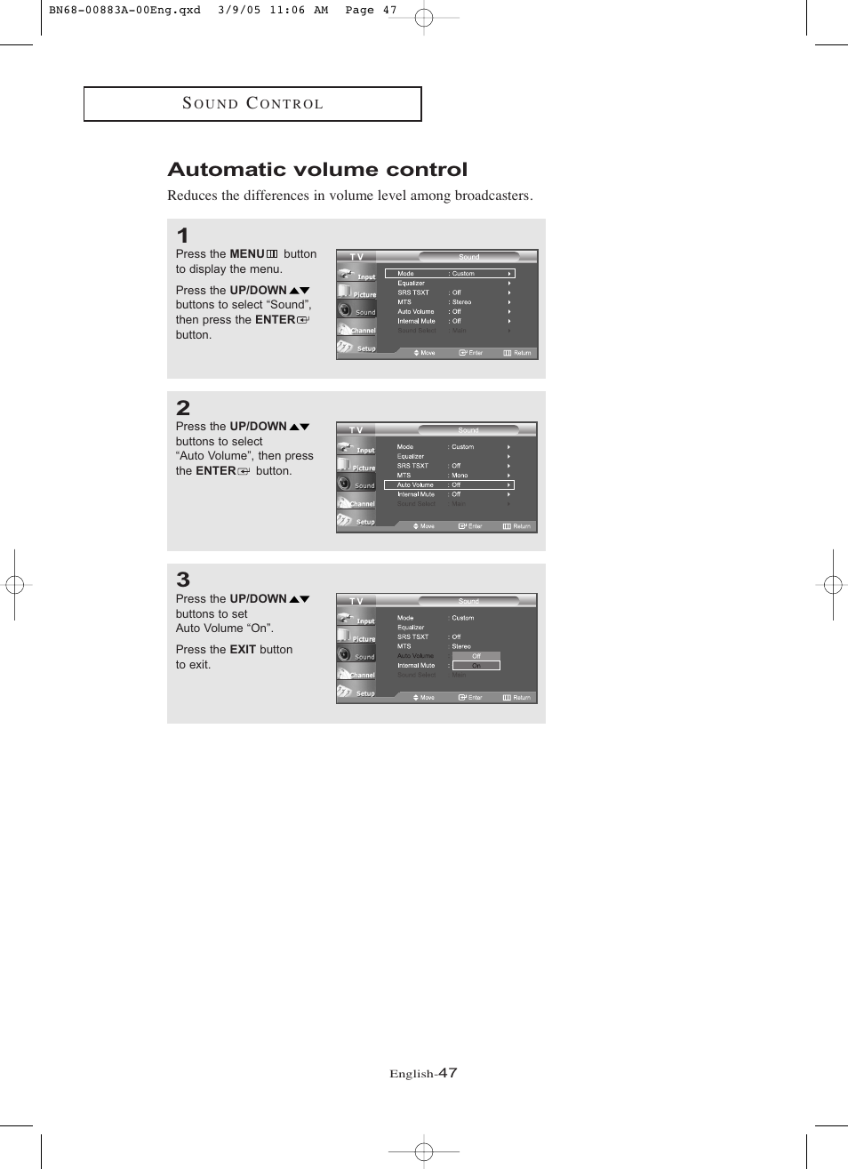 Automatic volume control | Samsung LNR237WX-XAP User Manual | Page 52 / 88