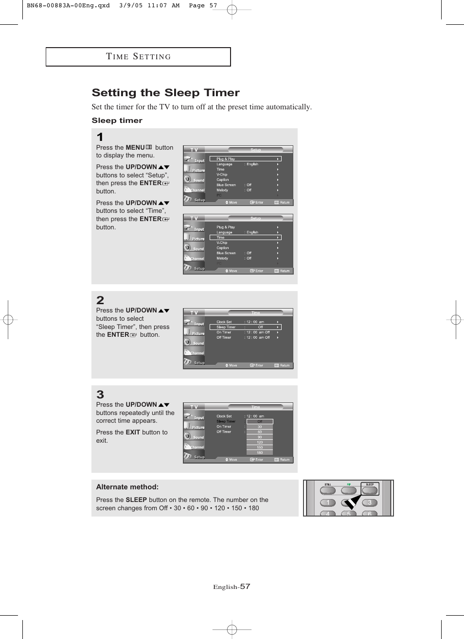 Setting the sleep timer | Samsung LNR237WX-XAP User Manual | Page 62 / 88