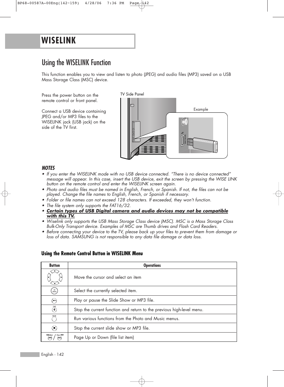 Wiselink, Using the wiselink function | Samsung HLS5679WX-XAA User Manual | Page 142 / 160