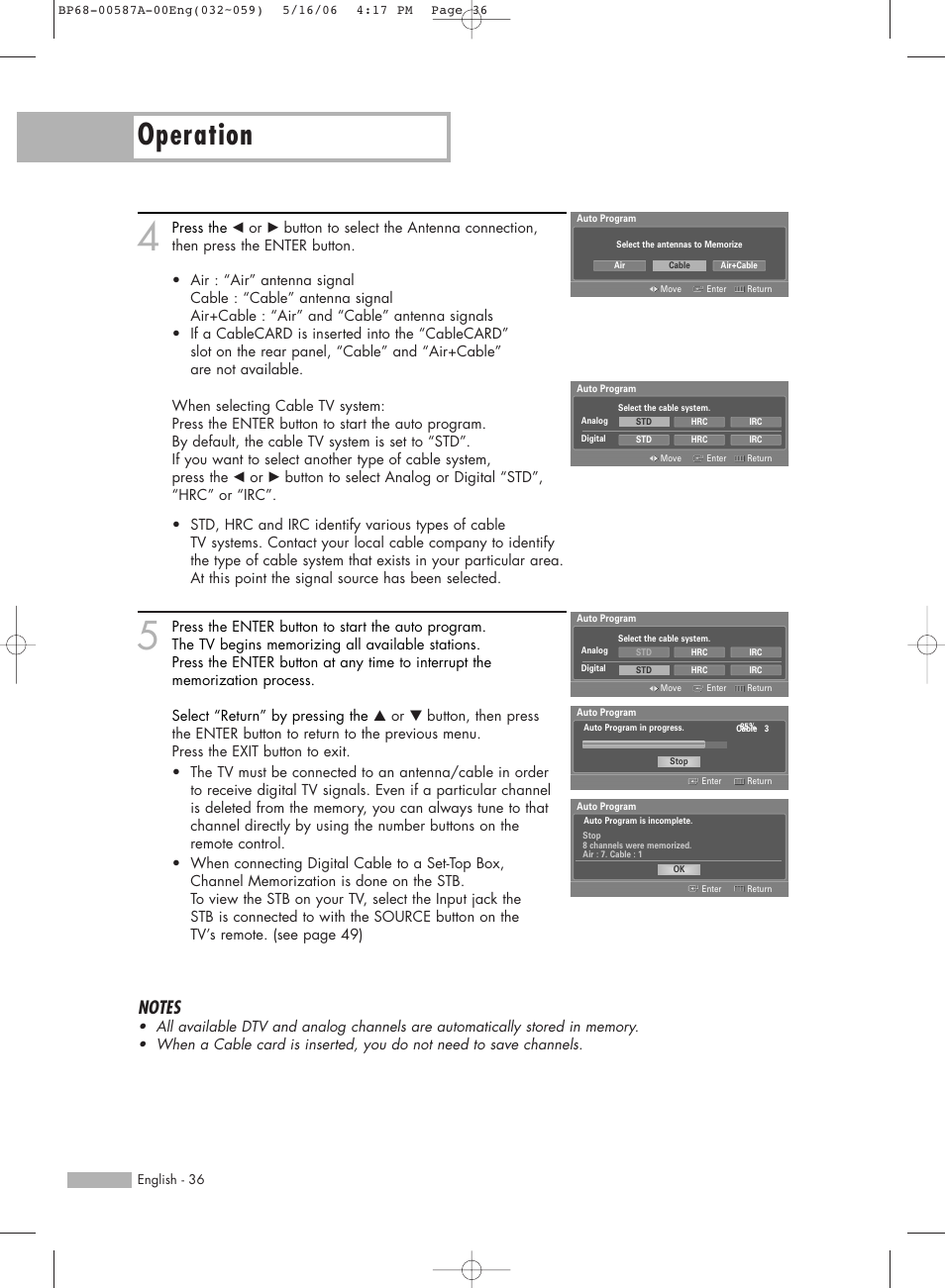 Operation | Samsung HLS5679WX-XAA User Manual | Page 36 / 160